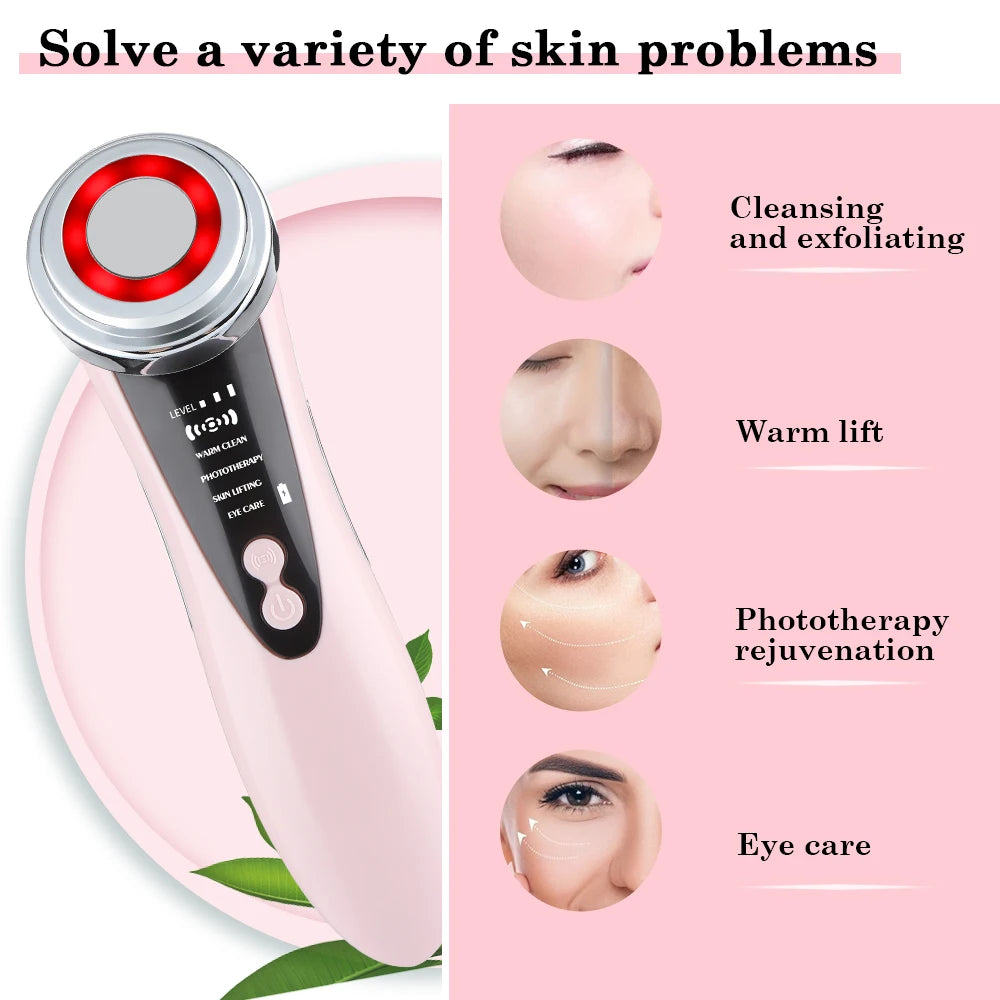 4 in 1 Facial Massager LED Light Vibration Cleaning Anti Aging Face Eye and Neck Skin Care Tool Face Toning Face Lifting Device