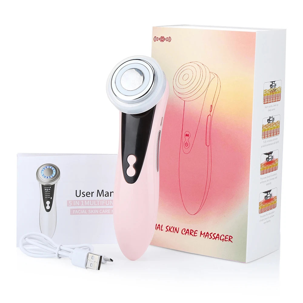 4 in 1 Facial Massager LED Light Vibration Cleaning Anti Aging Face Eye and Neck Skin Care Tool Face Toning Face Lifting Device