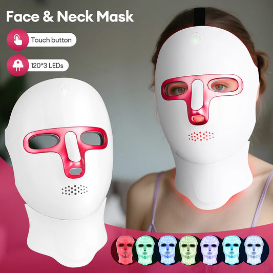 Wireless 7 Colors LED Face Neck Mask Rechargeable Photon Therapy Mask Red Light Skin Tightening Lifting Facial Beauty Device Home SPA Facial Care Machine
