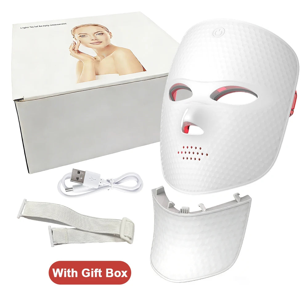 Wireless 7 Color Photon Face Neck Mask Red Light Anti Wrinkle Skin Rejuvenation Lifting Whitening Facial Beauty Device for Home Skin Care