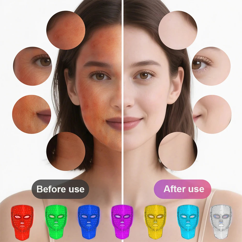 Wireless 7 Color Photon Face Neck Mask Red Light Anti Wrinkle Skin Rejuvenation Lifting Whitening Facial Beauty Device for Home Skin Care
