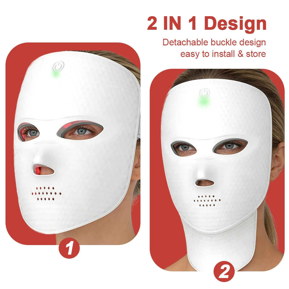 Wireless 7 Color Photon Face Neck Mask Red Light Anti Wrinkle Skin Rejuvenation Lifting Whitening Facial Beauty Device for Home Skin Care