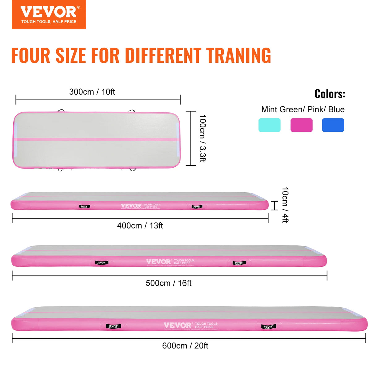 10/13/16ft Gymnastics Air Mat 4inch Thickness Tumbling Mat Inflatable Gymnastics Training Mats for Home/Gym/Training