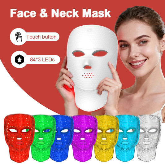 Wireless 7 Color Photon Face Neck Mask Red Light Anti Wrinkle Skin Rejuvenation Lifting Whitening Facial Beauty Device for Home Skin Care